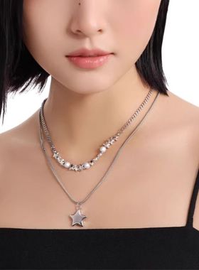 双层叠戴星星吊坠项链女款锁骨链