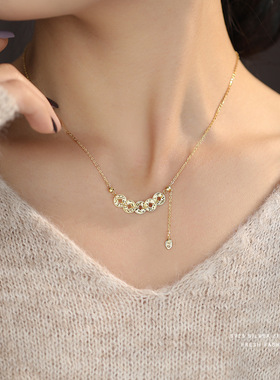 生日送女友礼物S925银铜钱五帝钱币项链女高级感轻奢小众锁骨链