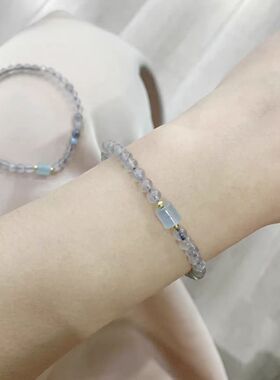 5mm天然灰月光小颗粒单圈女款玉石桶珠手链DIY饰品