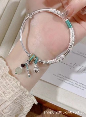 繁花似锦银手镯女纯银