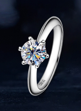 【1688严选】经典六爪D色莫桑石戒指女925银镀18k金爆款T家指环女