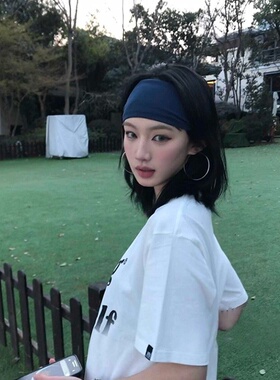 纯色运动风宽发带男女外戴头巾吸汗发箍头套黑色红色白色2026头戴