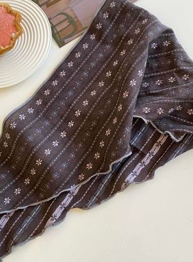 新款丝巾百搭春秋护颈头巾装饰领巾时尚复古小围巾三角巾条纹项链