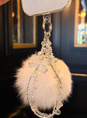 【冬日恋歌】秋冬氛围感睡觉蝴蝶结毛球手机链高端轻奢挂饰挂链女