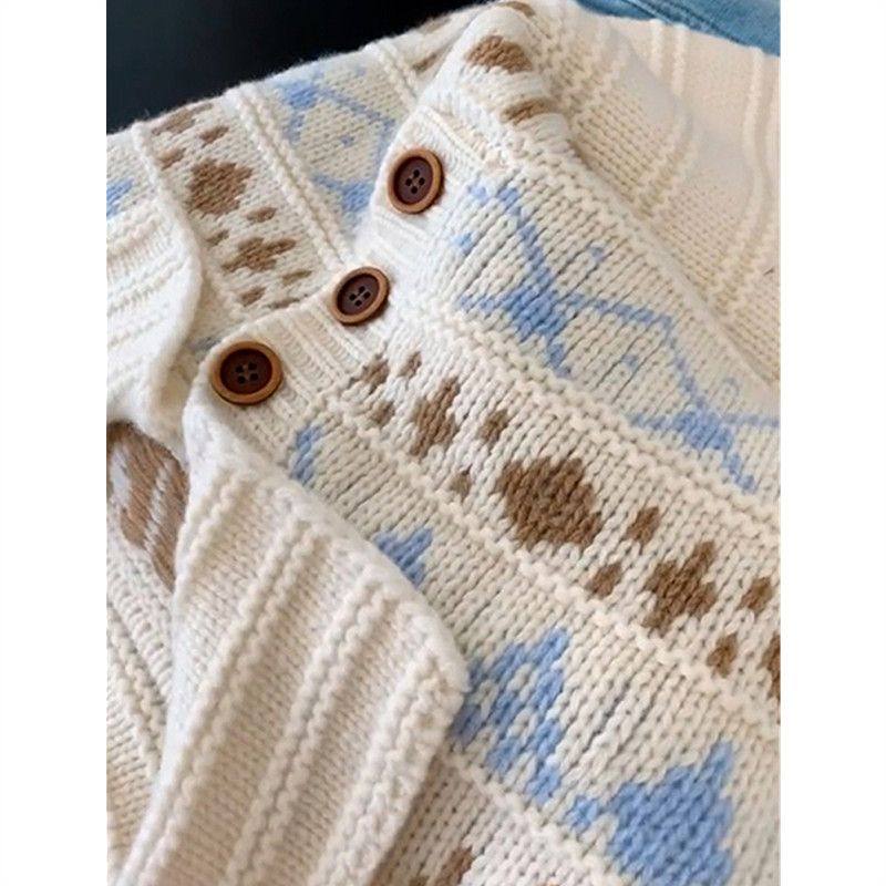 软糯提花费尔岛毛衣女春秋季2025新款大码内搭翻领针织衫上衣,淘宝优惠券,粉丝福利购,淘宝优惠卷