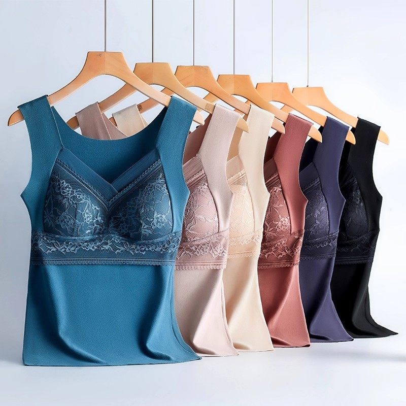 蕾丝边V领贴肤保暖蕾丝背心优雅时尚带胸垫免穿文胸舒适贴合背心,淘宝优惠券,粉丝福利购,淘宝优惠卷