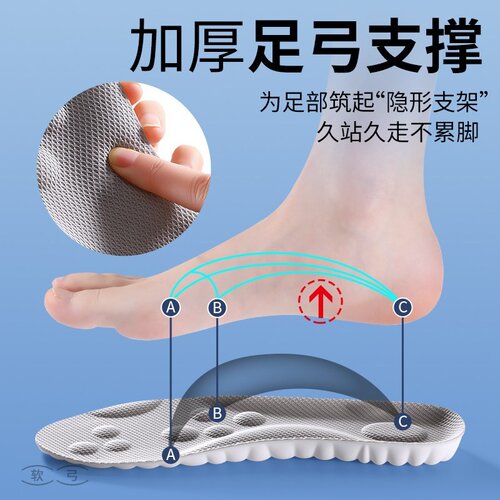 足弓支撑鞋垫男款久站不累加厚踩屎感女超软运动减震防痛专用除臭 - 图0