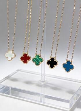 Gin.SHOMEL四叶草项链女轻奢小众玛瑙贝母锁骨链送女友礼物纯银