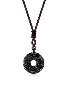 黑曜石白玉髓双貔貅平安扣吊坠