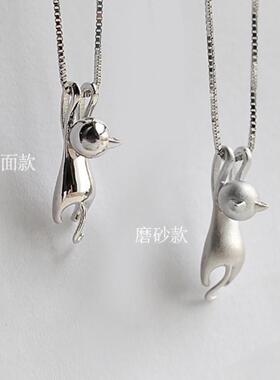 s925纯银项链批发 可爱猫咪纯银项链套链 韩版时尚气质银饰品