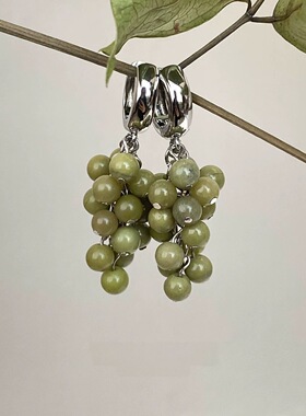青提茉莉 适合秋冬的小清新橄榄绿色串珠耳扣女巨好看漂亮耳环