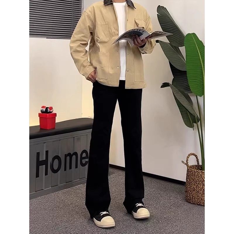 黑色柳叶弯刀牛仔裤男款秋冬潮牌ootd穿搭窄版直筒裤美式微喇长裤,淘宝优惠券,粉丝福利购,淘宝优惠卷