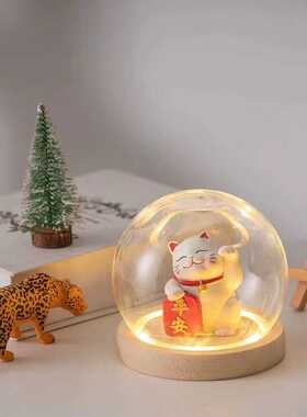 永生花原木槽灯发光底座玻璃防尘罩玫瑰装饰人偶手办摆件防尘罩