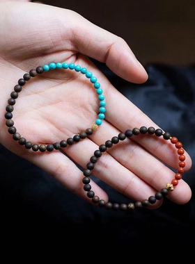 沉香文玩手链女南红绿松新中式