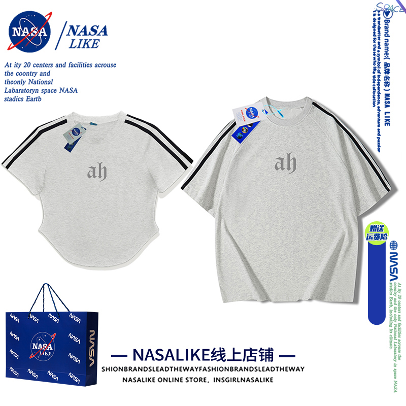 NASA联名情侣装夏装一男一女2024年新款纯棉正肩t恤短袖潮牌上衣