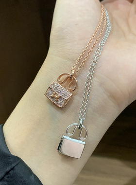 高版本康康H包包项链H字母锁骨链吊坠镀18k玫瑰金kelly手提包同款