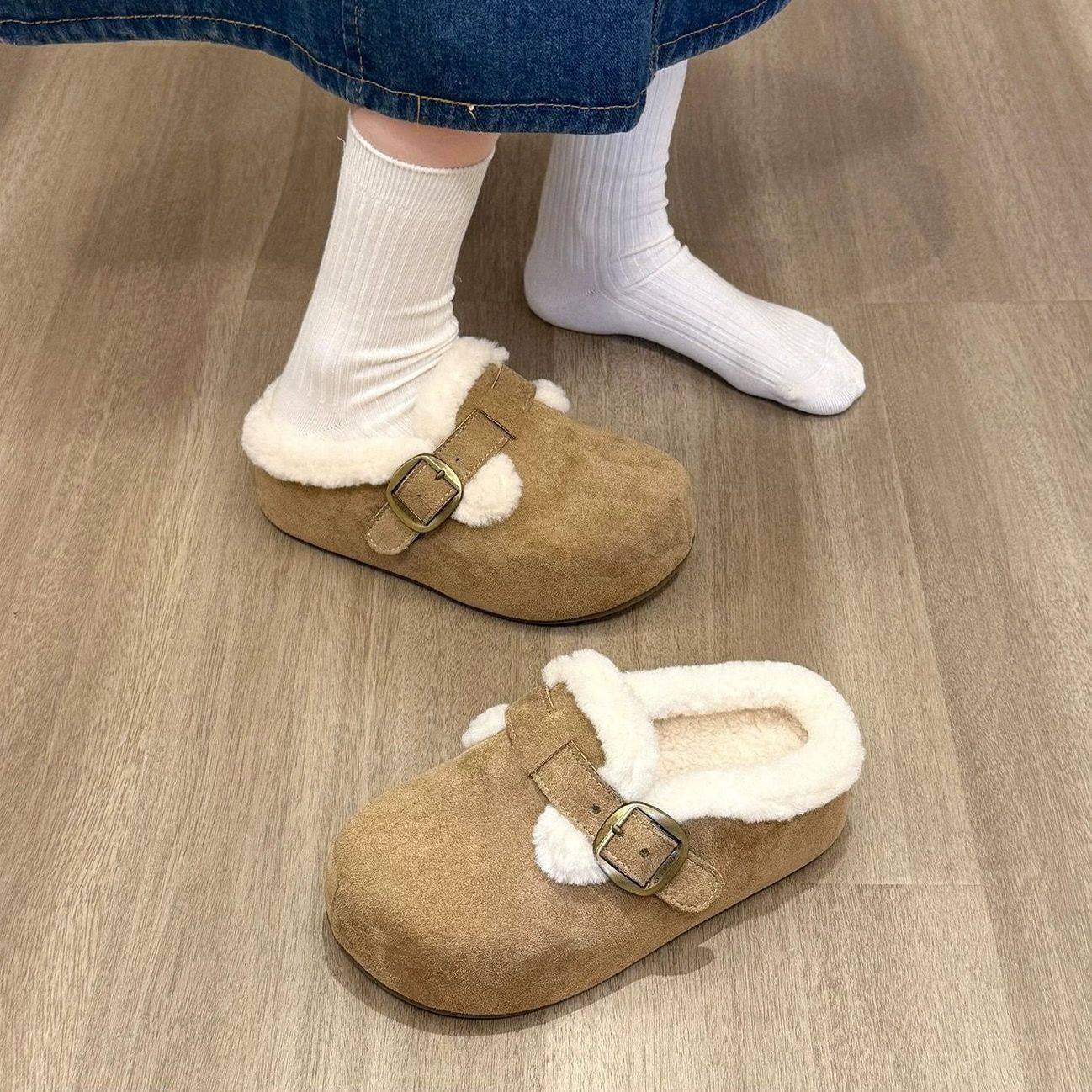 加绒勃肯鞋毛绒包头毛毛棉拖鞋女外穿2025新款冬季雪地靴半拖鞋子,淘宝优惠券,粉丝福利购,淘宝优惠卷