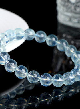 海蓝宝手串冰种糯种蓝色水晶天然海蓝宝手链海蓝宝散珠单珠子女男