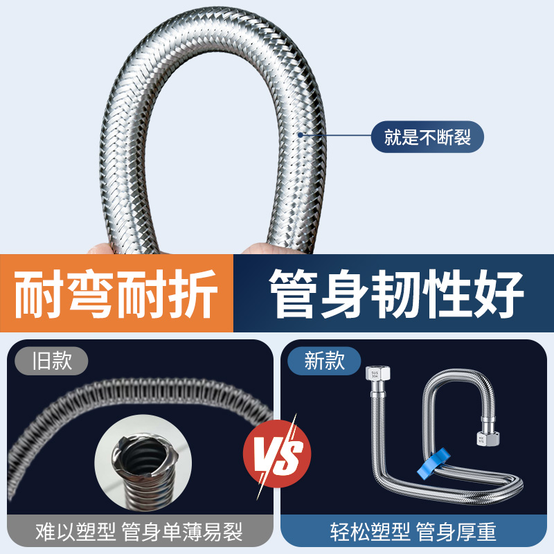 304不锈钢冷热进水管热水器龙头角阀马桶4/6分防爆软水管连接波纹 - 图2