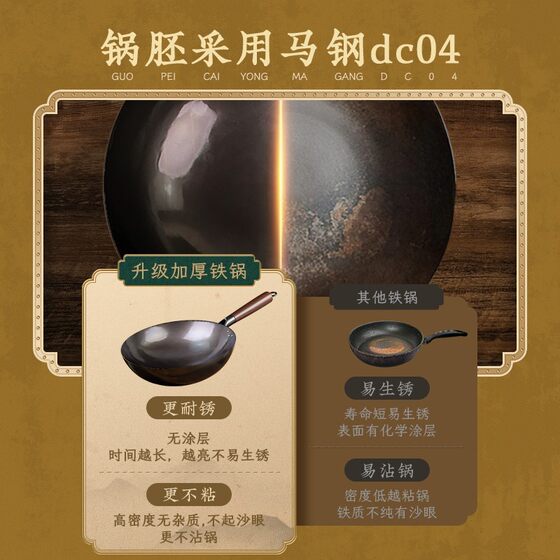 Zhangqiu wok traditional iron pot official flagship old-fashioned wok household non-stick pan uncoated gas stove suitable for