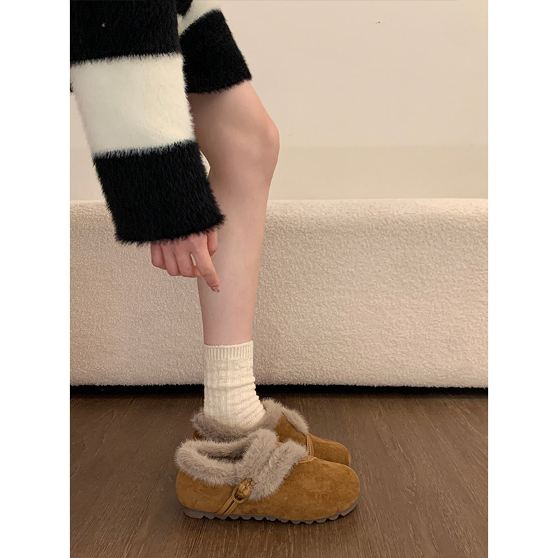 平底加绒保暖全包勃肯鞋毛毛鞋女2025新款冬季雪地靴毛绒豆豆棉鞋,淘宝优惠券,粉丝福利购,淘宝优惠卷