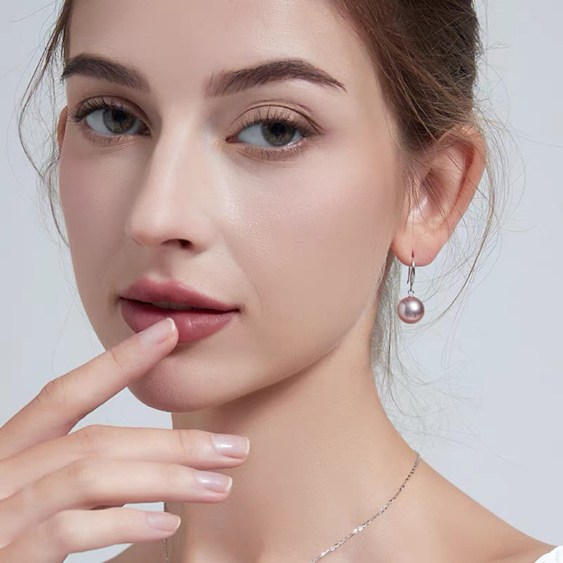 诸暨淡水珍珠耳钩女S925银紫色正圆强光爱迪生耳环高级感耳饰礼物,淘宝优惠券,粉丝福利购,淘宝优惠卷