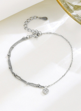韩版简约爱心不对称手链气质轻奢高级感精致侧身链隔珠手饰品