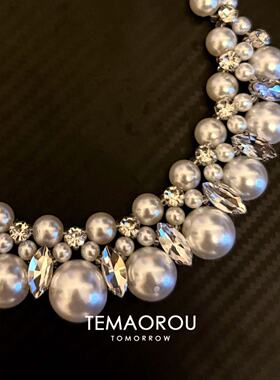 法式宫廷风双圈白色珍珠项链女小众设计高级感气质镶钻锁骨链颈链