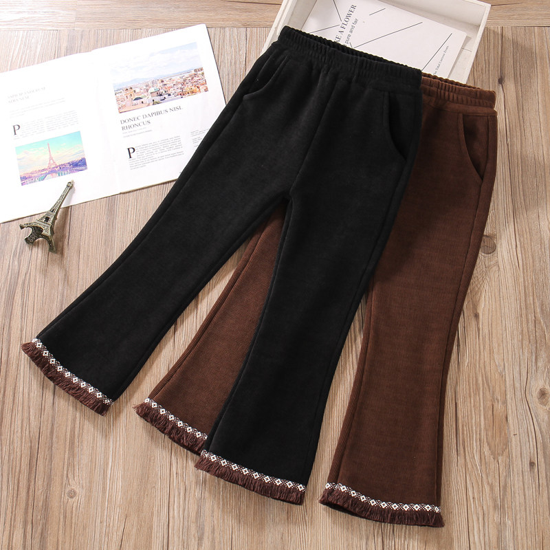 女童裤子加绒冬季加厚洋气黑色修身炸街儿童保暖长裤时髦咖色喇叭,淘宝优惠券,粉丝福利购,淘宝优惠卷