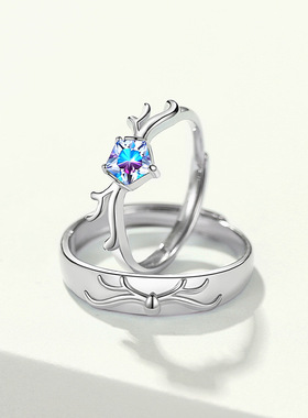 原创一鹿有你情侣戒指925纯银一对韩版森系鹿角ins对戒情人节礼物