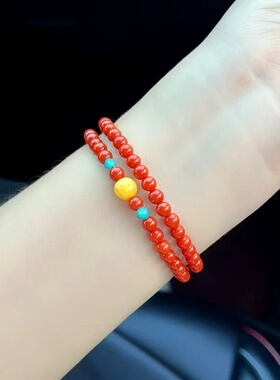 满肉原创平替南红玛瑙手链新款柿子红蜜蜡绿松石手串本命年高级