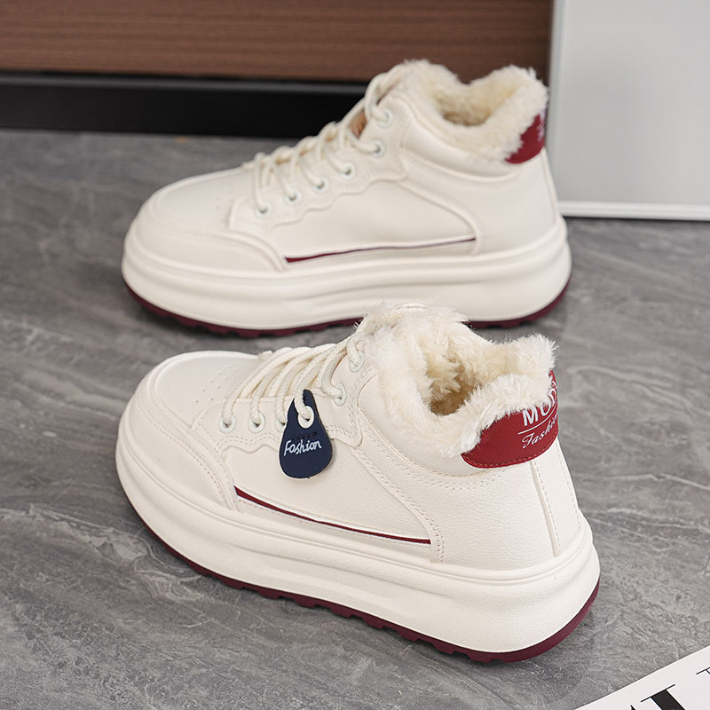 棉鞋女冬季加绒高帮鞋子女2025新款爆款皮面运动休闲板鞋小白鞋 - 图0