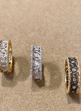 复古宫廷风雕刻树叶镂空撞色戒指轻奢小众花纹高级感开口可调指环