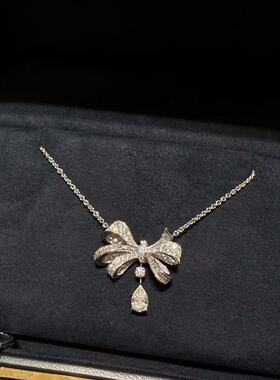 无压力爆闪格拉芙项链顶级幻影满钻蝴蝶结项链蝶恋花女钻石S925银