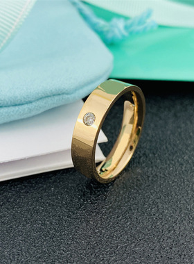 V金镀咪金T家情侣戒指三钻宽窄版男女1837素圈情侣对戒 工厂代发