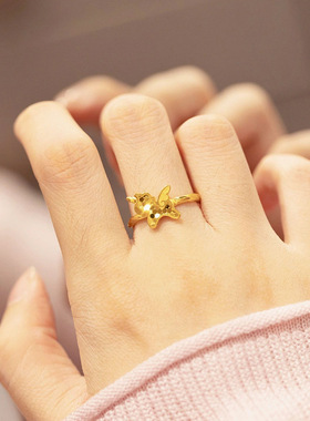 金色蜂巢独角兽戒指时尚简约轻奢高级感鱼鳞气质飞马指环指戒开口