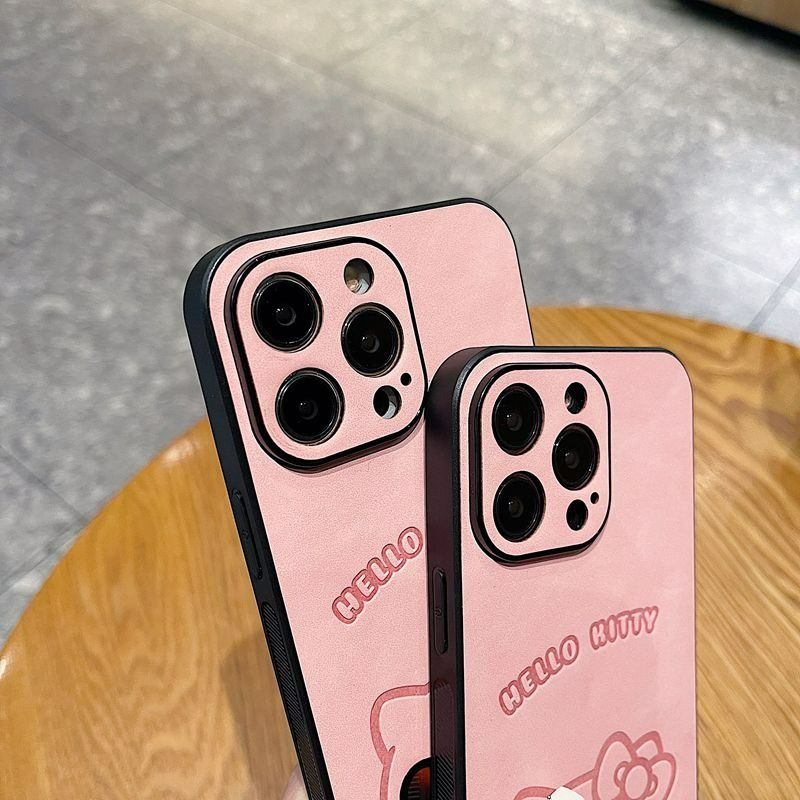 helloKitty猫2024新款卡通苹果15手机壳iPhone13高档皮质14promax可爱粉红12全包防摔11女xs max15plus保护套 - 图1