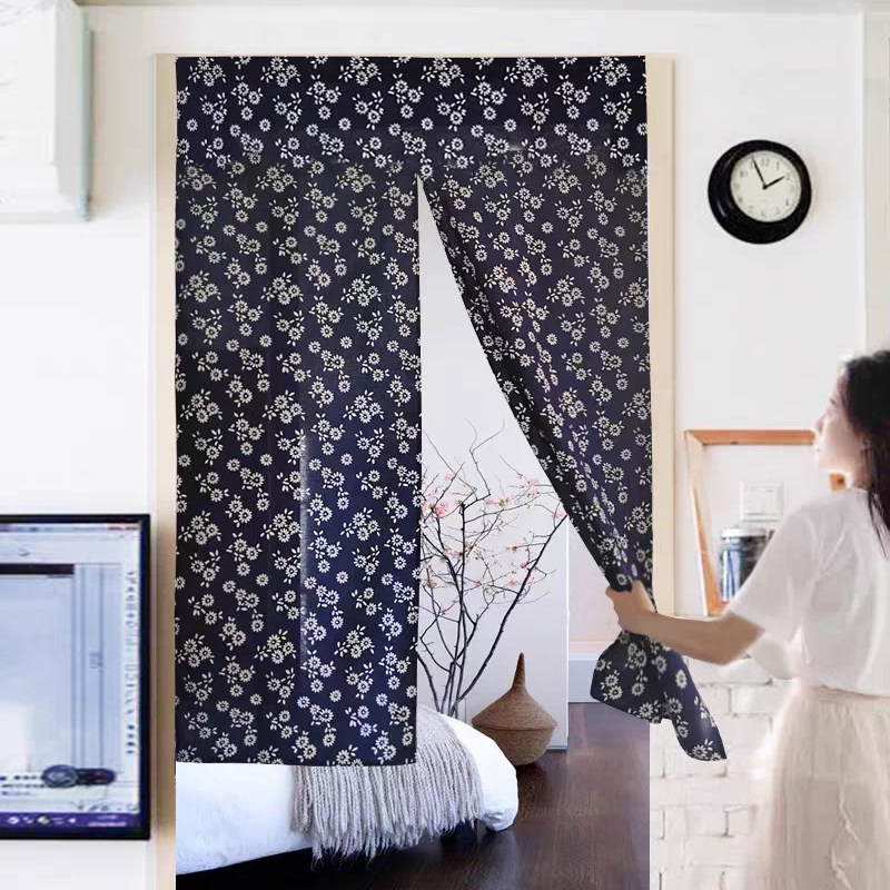 New Chinese style retro curtain door curtain polyester cotton blue printed fabric ethnic style home fabric living room bedroom curtain fabric