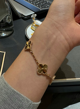 全新高定品质银渡18k金镭射幸运草项链金镭射五花手链十花项链