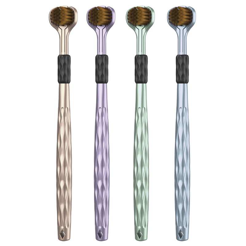 三面包裹式鎏金软毛牙刷护龈清洁舌苔情侣家庭装三面牙刷4支