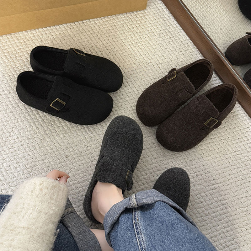 厚底高级灰勃肯鞋女鞋子2025新款冬季内增高百搭毛毛棉鞋博肯单鞋 - 图1