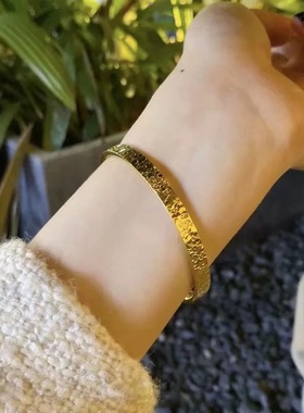 碎冰冰黄金手镯爆闪实心纯金素圈