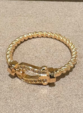 马蹄扣戒指女纯银玫瑰金镶嵌轻奢ins高级感不掉色麻花扭绳指环