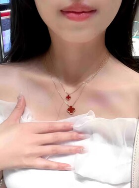 幸运四叶草项链女镀18K玫瑰金色轻奢小众锁骨链毛衣链送女友礼物