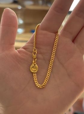 古法金色宽版古巴链吊牌手链2025新款轻奢小众精致高级感手饰黄金