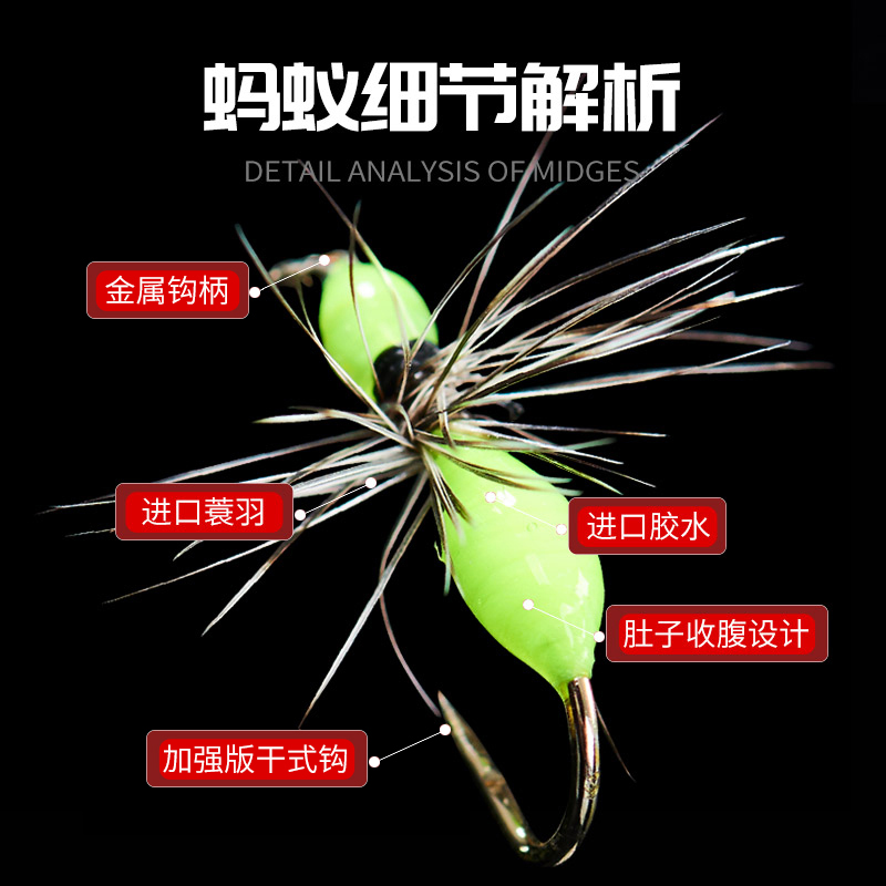 蓑羽蚂蚁格里菲斯仿生飞蝇钩路亚微物毒蚊饵白条马口假饵溪流 - 图1