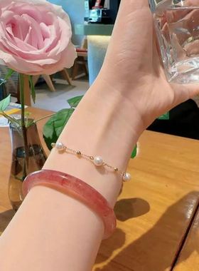 新中式国风甜美鸽血红星光草莓晶手镯女叮当镯小众素圈送女友镯子