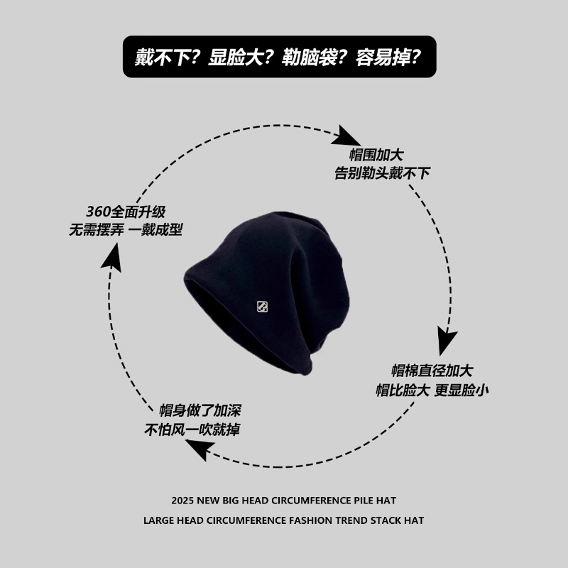 针织毛线帽堆堆帽冷帽2025新款女秋冬复古毛绒帽子显脸小加绒护耳 - 图2