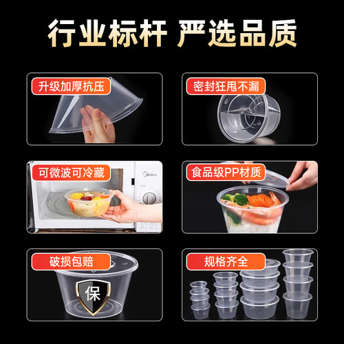 圆形打包盒一次性餐盒长方形饭盒塑料碗筷加厚透明食品级快餐汤碗 - 图1
