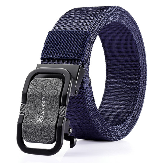 帆布皮带男士自动扣腰带休闲百搭韩版潮流学生军训新款合金扣扣头